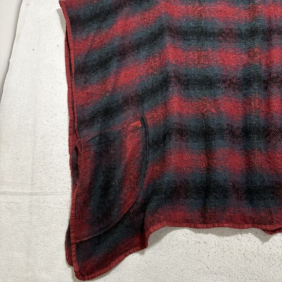 BCBGeneration Women's One Size Poncho Sweater Turtleneck Red Gray Striped Tunic - Picture 5 of 10